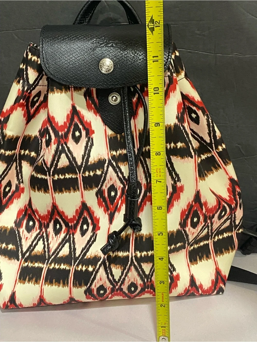 AUTHENTIC LONGCHAMP LE PLIAGE 'IKAT' PRINT BACKPACK - IVORY RED BLACK